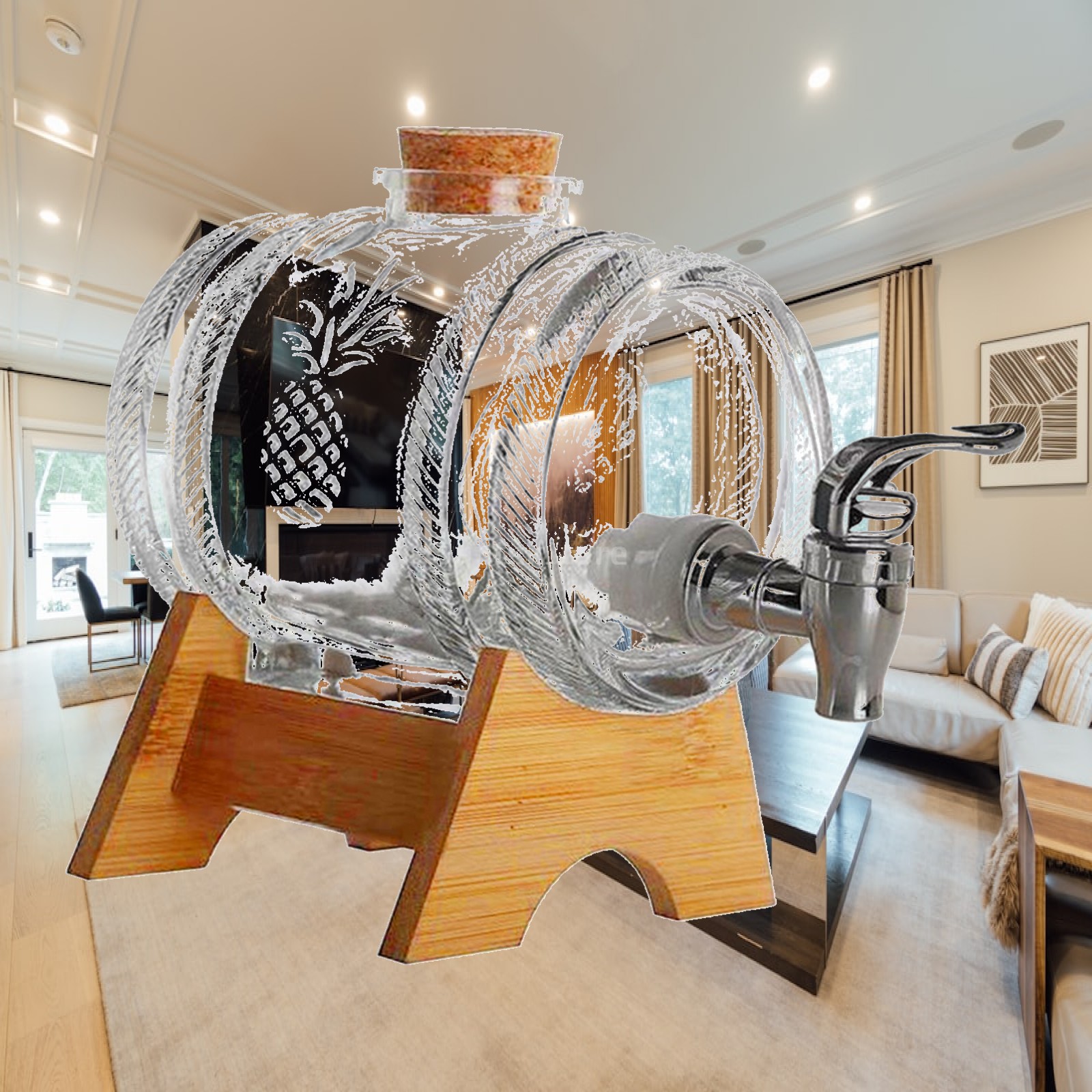 Wine Beer And Spirit - Premium Glass Barrel Dispenser with Cork