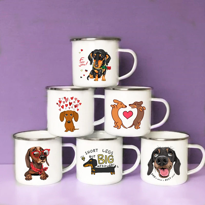 Wine Beer Coffee - Funny Dachshund Print Creative Enamel Mug