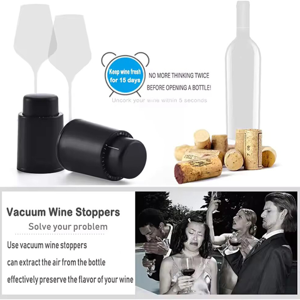 Black Vacuum-Sealed Wine Bottl - Wine Stopper Vacuum ulasan dan harga