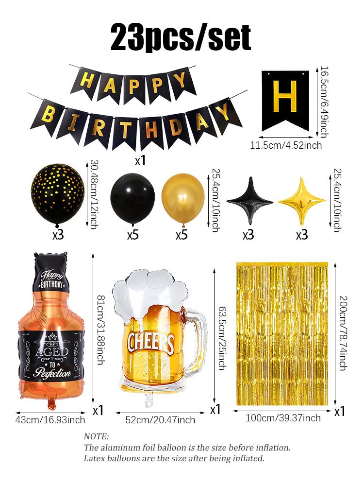 23pcs/set Happy Birthday Black - Wine Beer Whiskey Year ulasan dan harga